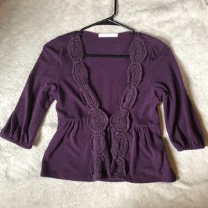 Plum Cardigan | Crochet Embellished | Flattering Cinched Waist | 3/4 Sleeves